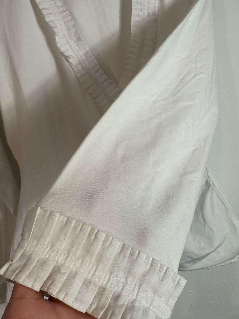 Boston Proper Cream Wrap-Style Ruffle Trim Blouse - Picture 4 of 6